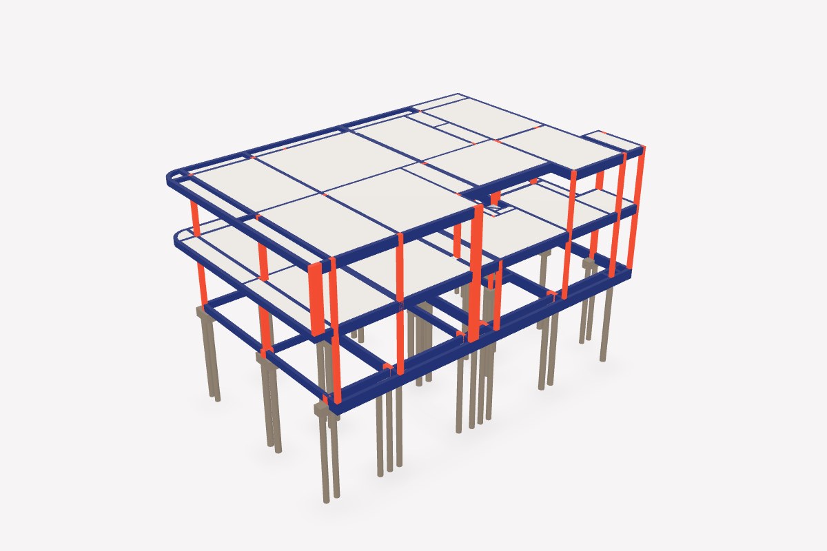 Modelo estrutural — Pavilhão com entrepiso